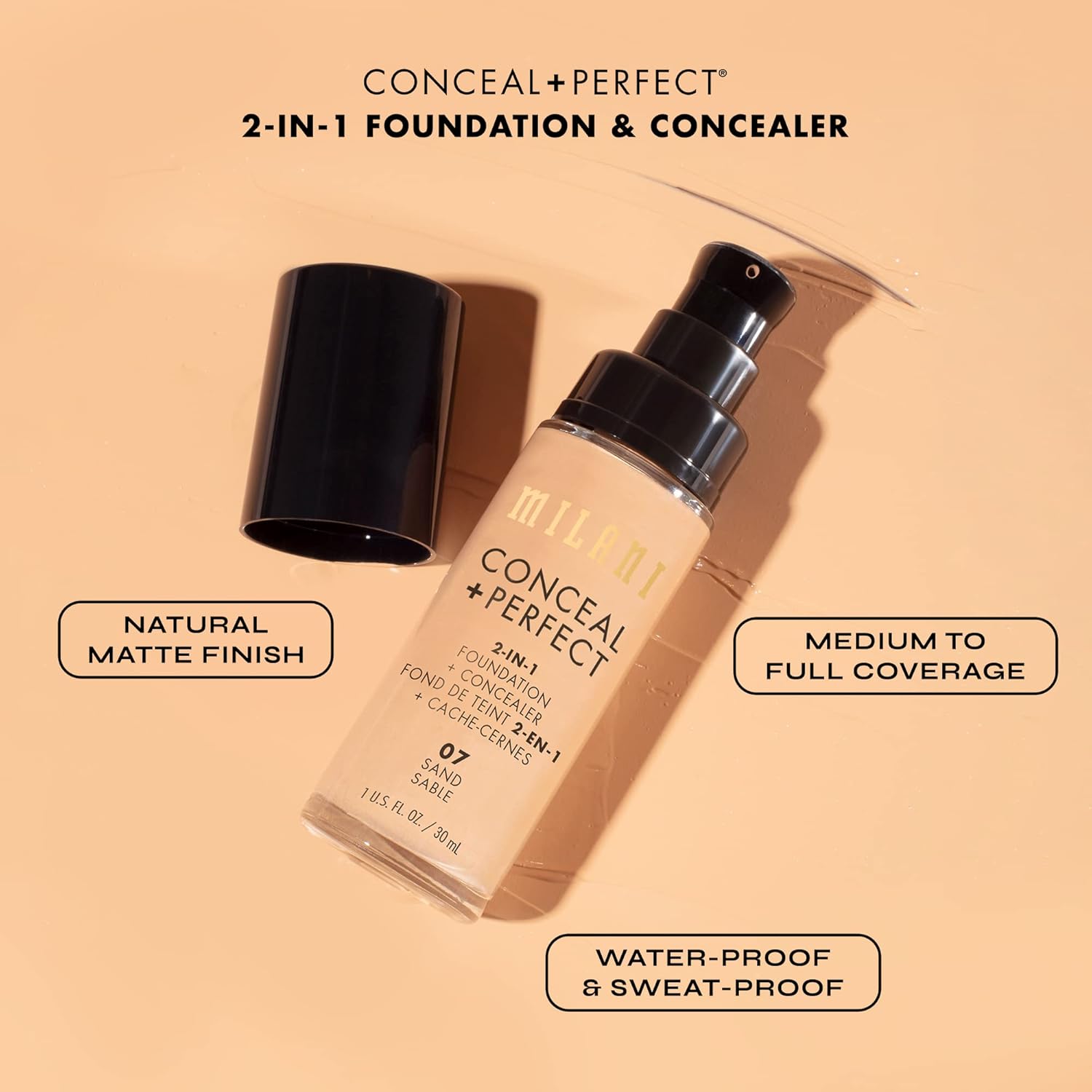 Milani Conceal + Perfect 2-in-1 Foundation + Concealer 02A-Creamy Natural | Medium-To-Full Coverage, Natural-Matte Finish. Under Eye Corrector, Cover Redness & Imperfections. Waterproof & Sweat-Proof. - Image 6