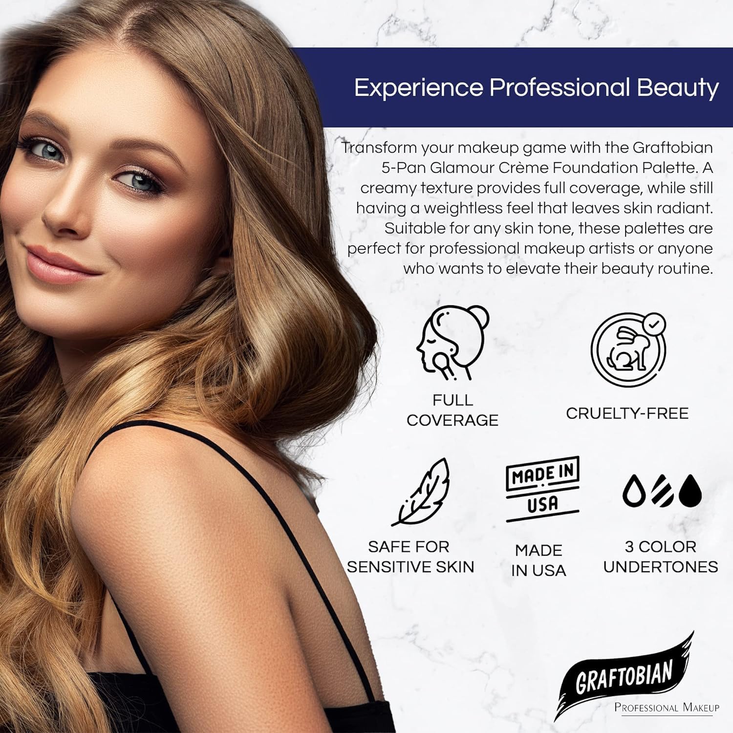 Graftobian HD Glamour Crème Foundation Palette (Warm #2) - High Definition 5 Color Makeup Palette, Cream Based Foundation Concealer and Contour Palette, Full Coverage - Medium Warm Skin Shades - Image 2