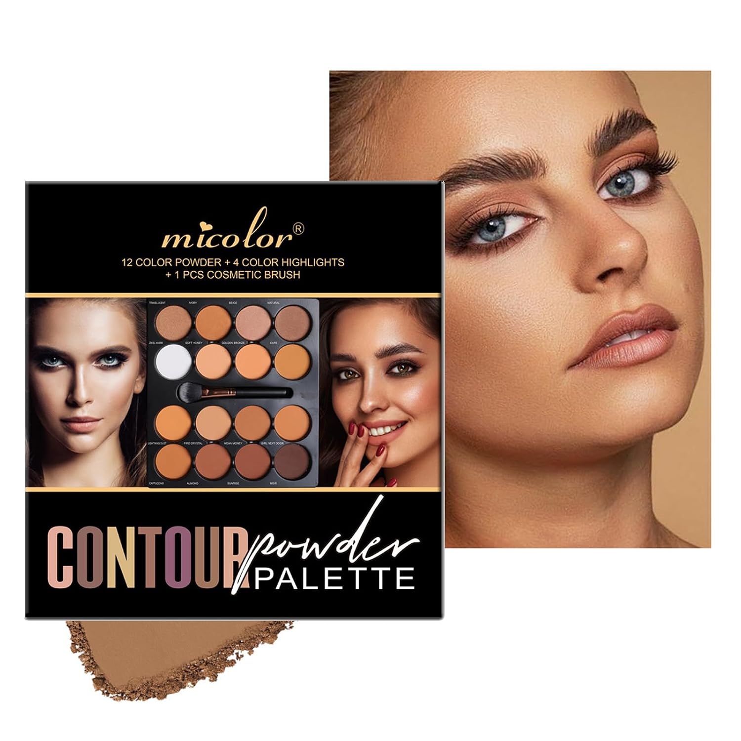 16 Color Powder Contour Palette, Matte Contouring Makeup Kit, Professional Facial Beauty Cosmetic Makeup, Medium to Dark - Image 2