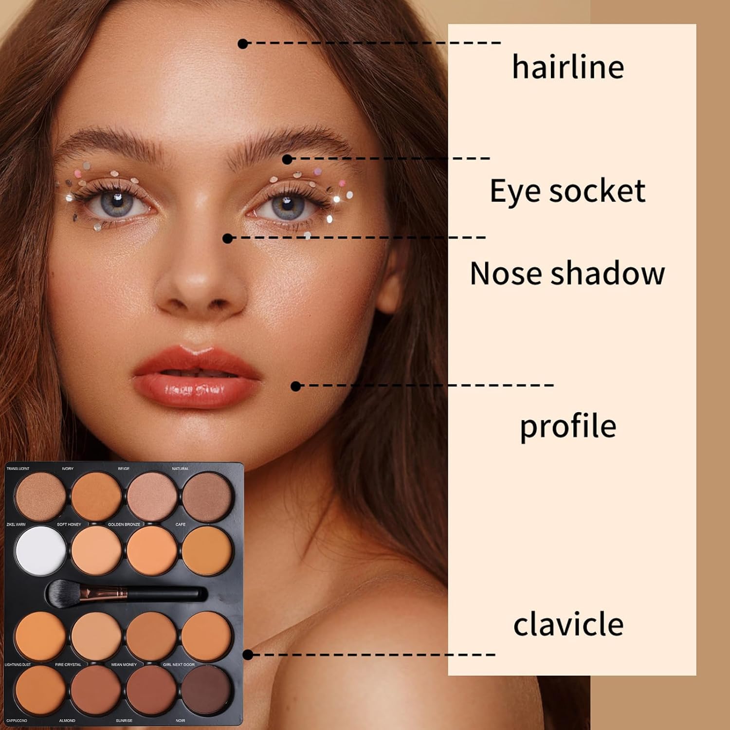 16 Color Powder Contour Palette, Matte Contouring Makeup Kit, Professional Facial Beauty Cosmetic Makeup, Medium to Dark - Image 3
