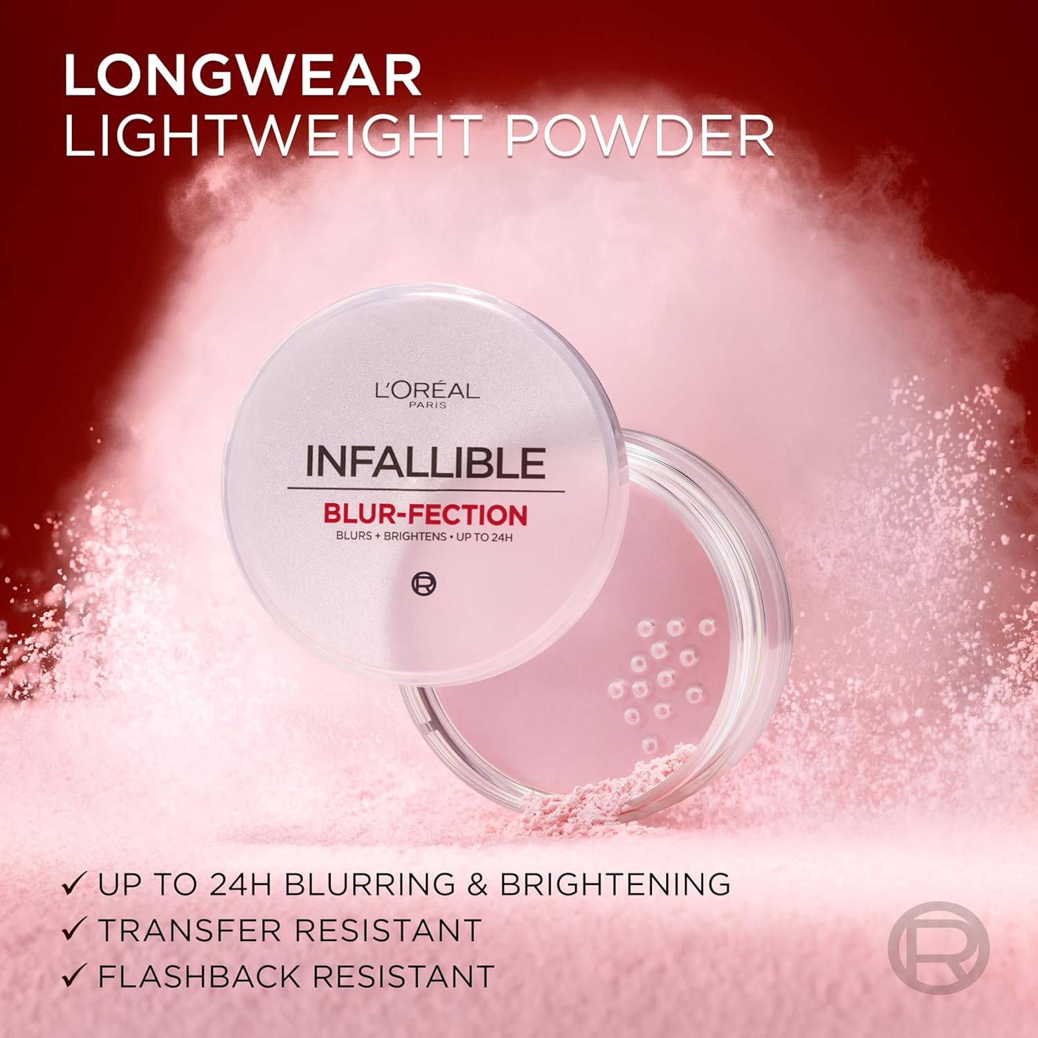 L'Oreal Paris Infallible Blur-fection Longwear Loose Setting Powder, Blurring Face Powder With Up to 24HRs of Wear, Brightening Deep Pink, 1 Kit - Image 5