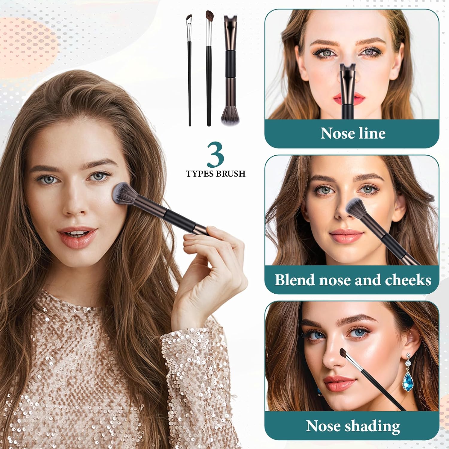 4 Pcs Sculpting Dual-End Nose Brush, 2-in-1 Nose Contour Brush Angled Makeup Brushes Blush Brushes for Sculpting and Defining Contour - Image 6