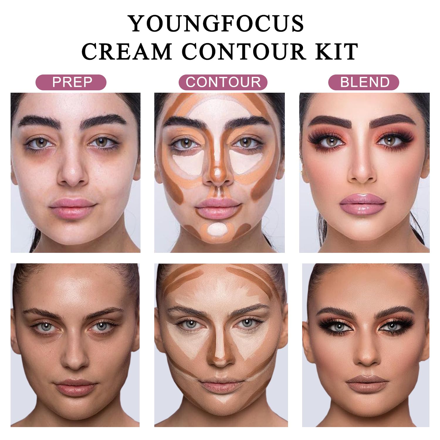 Youngfocus Cosmetics Cream Contour Highlighter Makeup Palette, Best 8 Color Blendable Bronzer Contour Kit, Vegan Cruelty Free Hypoallergenic Face Sculpting Makeup for Beginners, Fully upgraded formula - Image 2