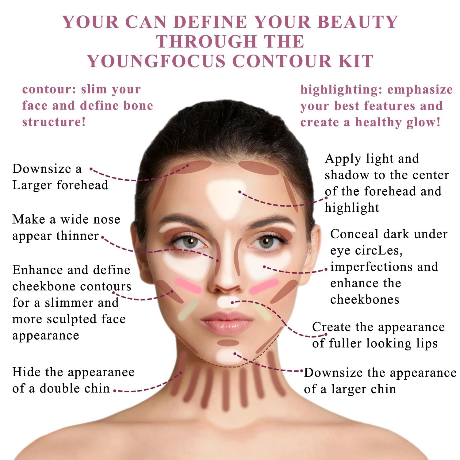 Youngfocus Cosmetics Cream Contour Highlighter Makeup Palette, Best 8 Color Blendable Bronzer Contour Kit, Vegan Cruelty Free Hypoallergenic Face Sculpting Makeup for Beginners, Fully upgraded formula - Image 6