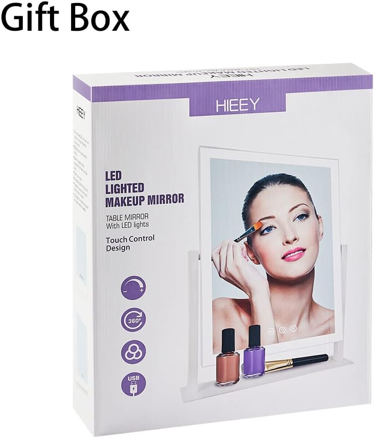 HIEEY Lighted Makeup Mirror, 17.3" x 13" Hollywood Vanity Mirror with Lights, Three Color Lighting Modes, and 5X Magnification Mirror, Smart Touch Control, 360°Rotation (White,Gift Box) - Image 6