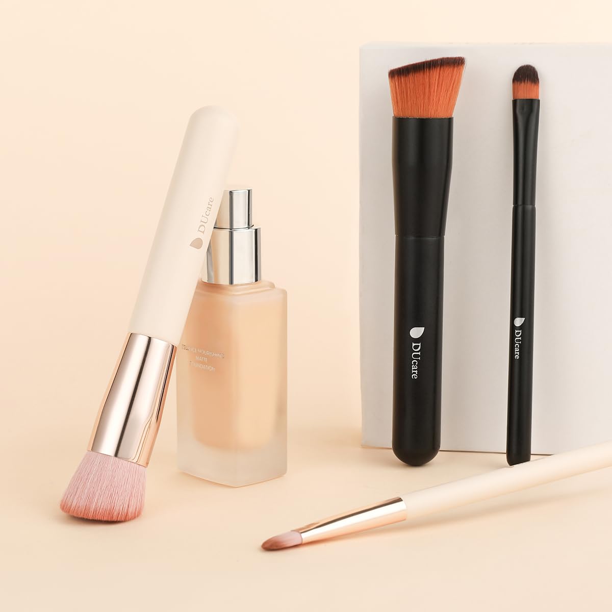 DUcare Foundation Brush and Concealer Brush 2Pcs Contour Bronzer Kabuki Brush for Face Synthetic Liquid Blending Mineral Powder Makeup Tools - Image 9