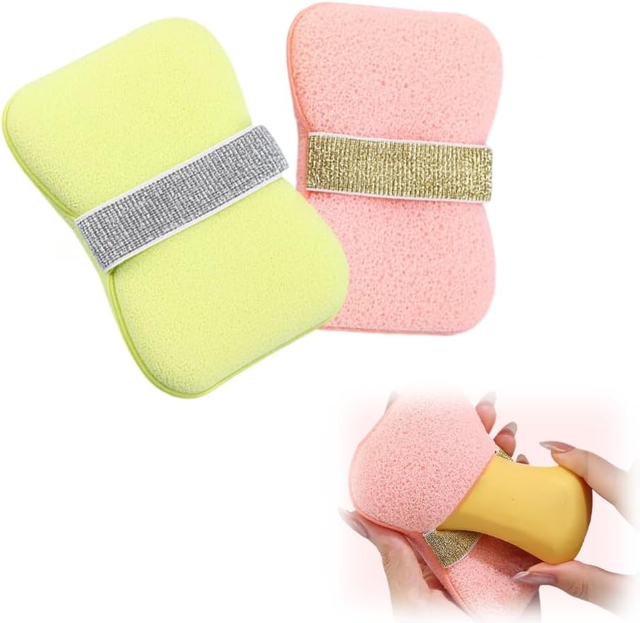 Bath Soap Sponge with Soap Bag, Soap Pocket Sponge (Yellow Pink Set) | 2026 New Portable Bath Sponge with Strap for Daily Shower Use, Body Cleansing Sponge, soap scrubber pouch