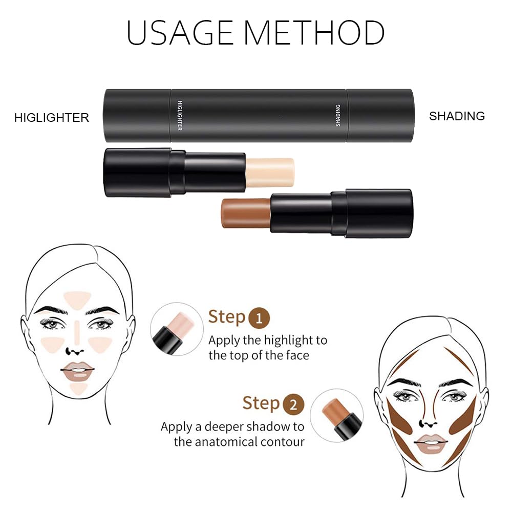 4 Colors Face Highlight and Contour Cream Sticks Kit,Primer Corrector,1#,3# | Primer Face Highlighter, Contouring for Beginners, Highlight and Contour Kit, Cream Concealer Makeup Blur Stick - Image 5