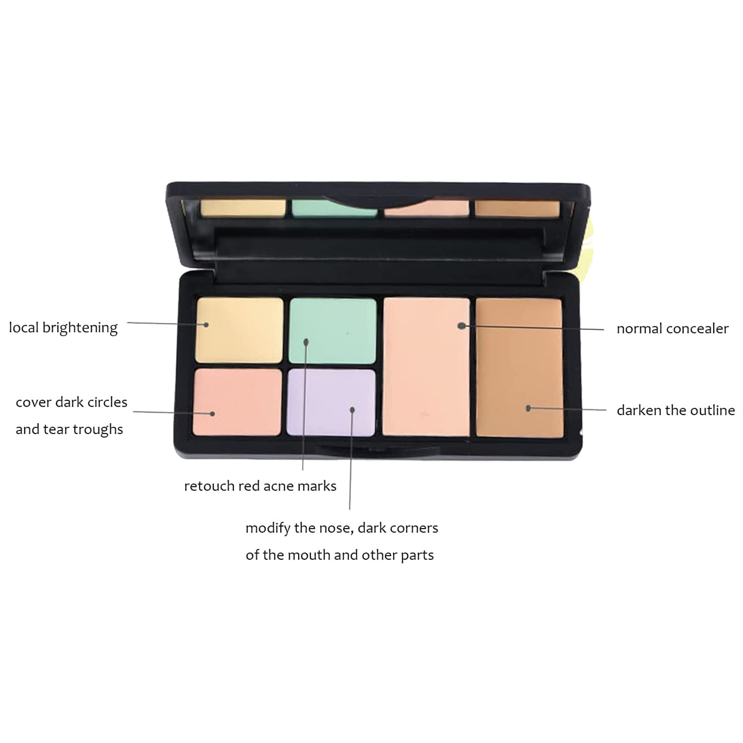 6 Colors Correcting Concealer Palette, Makeup Cream Contour Palette with Brush, Contouring Foundation Highlighting Concealer Palette for Conceals Dark Circles, Redness, Acne, Blemish(A) - Image 2