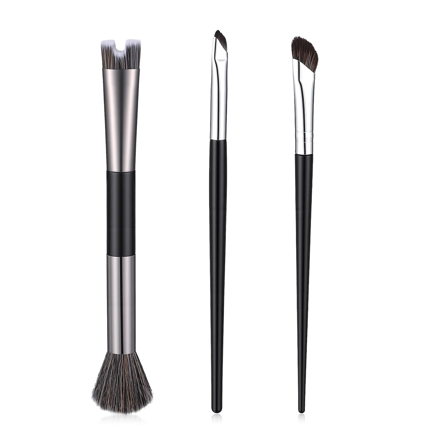 Jeffdad 3pcs Dual-End Contour Nose Brush, 2-in-1 Nose Contour Brush | Blush Brushes U-Shaped Fluffy and Angled Brushes Set for Sculpting and Defining Contour Highlighting Blending