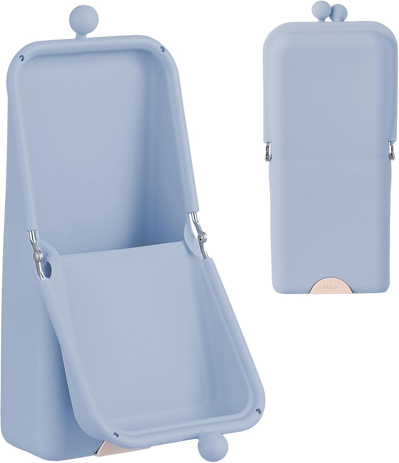 Kacctyen Makeup Brush Case Silicone Standing Makeup Brush Holder,Light Blue | Silicone Make up Travel Bag with Suction Portable Cosmetic Organizer Phone Stand Pouch for Travel Home Back to School Use