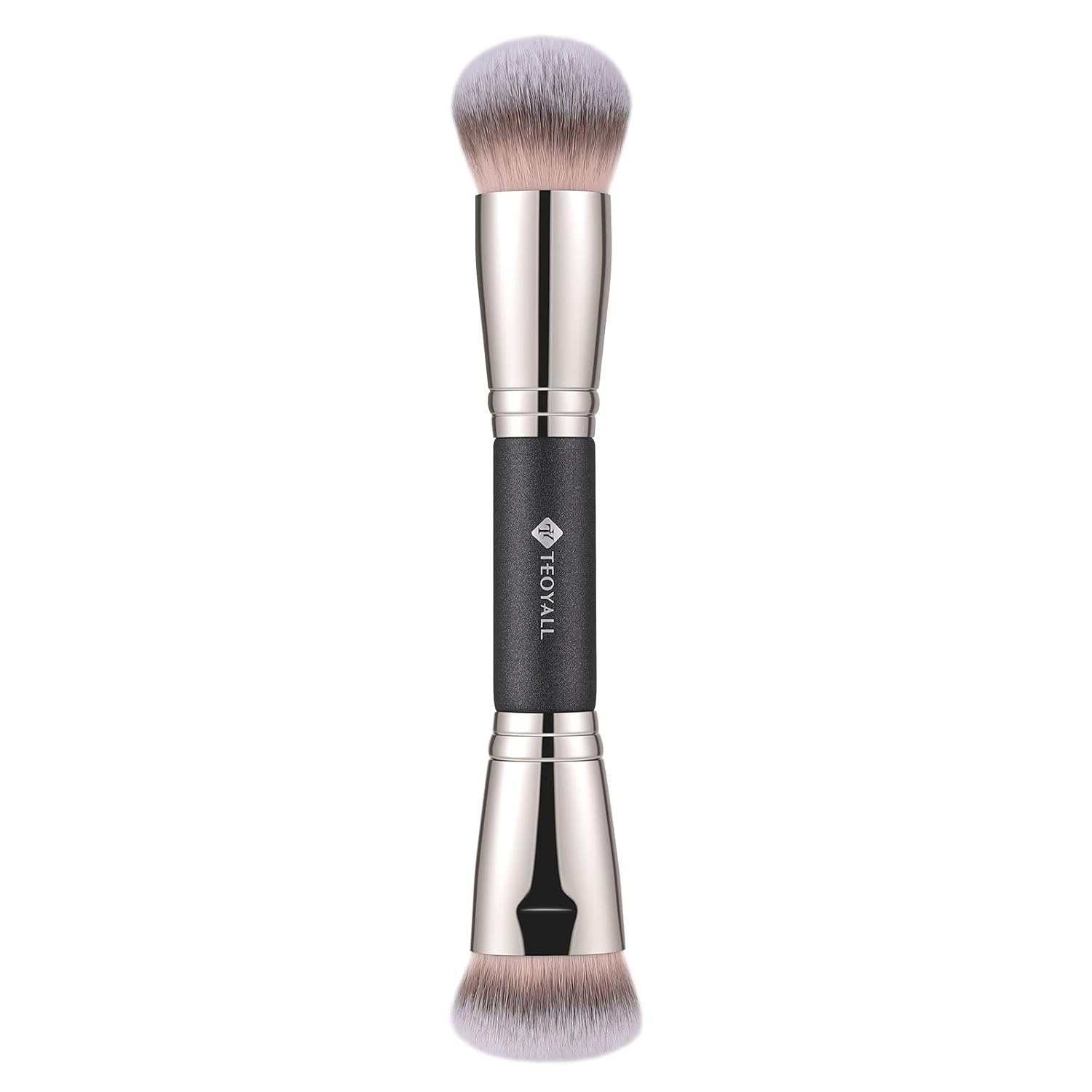 Dual-Ended Brush, Domed Foundation Curved Contour Bronzer Brush | Dome buffs foundation and blends contours seamlessly. Curved side defines cheekbones and warms skin. Soft synthetic