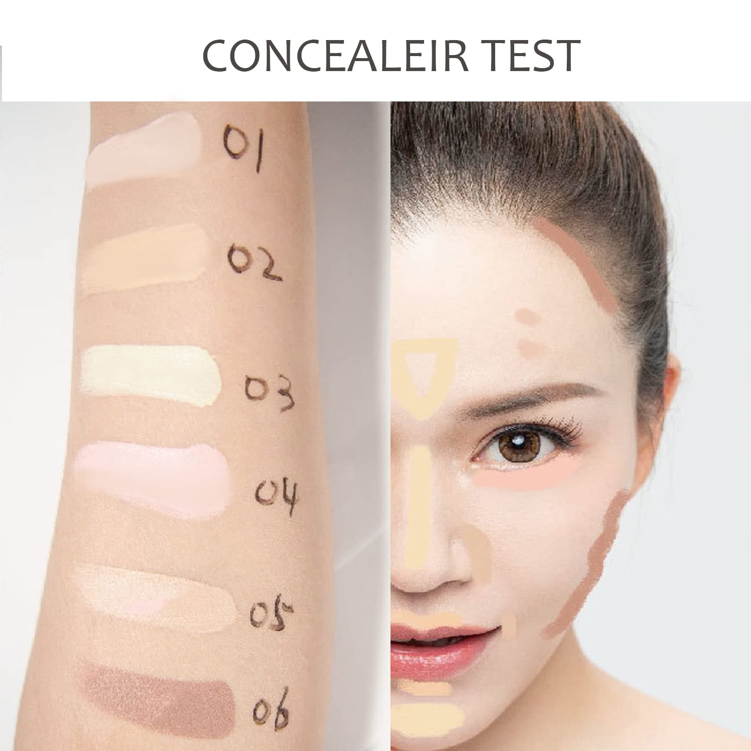 Concealer Contour Palette, 6 In 1 Color Correcting Concealer Contour Makeup Palette, Contouring Foundation Highlighting Makeup Kit for Dark Circles, Blemish With 2 Packs Brush (2#) - Image 2