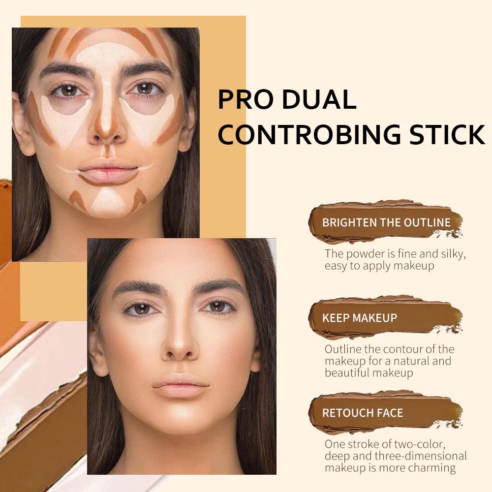 4 Colors Face Highlight and Contour Cream Sticks Kit,Primer Corrector,1#,3# | Primer Face Highlighter, Contouring for Beginners, Highlight and Contour Kit, Cream Concealer Makeup Blur Stick - Image 2