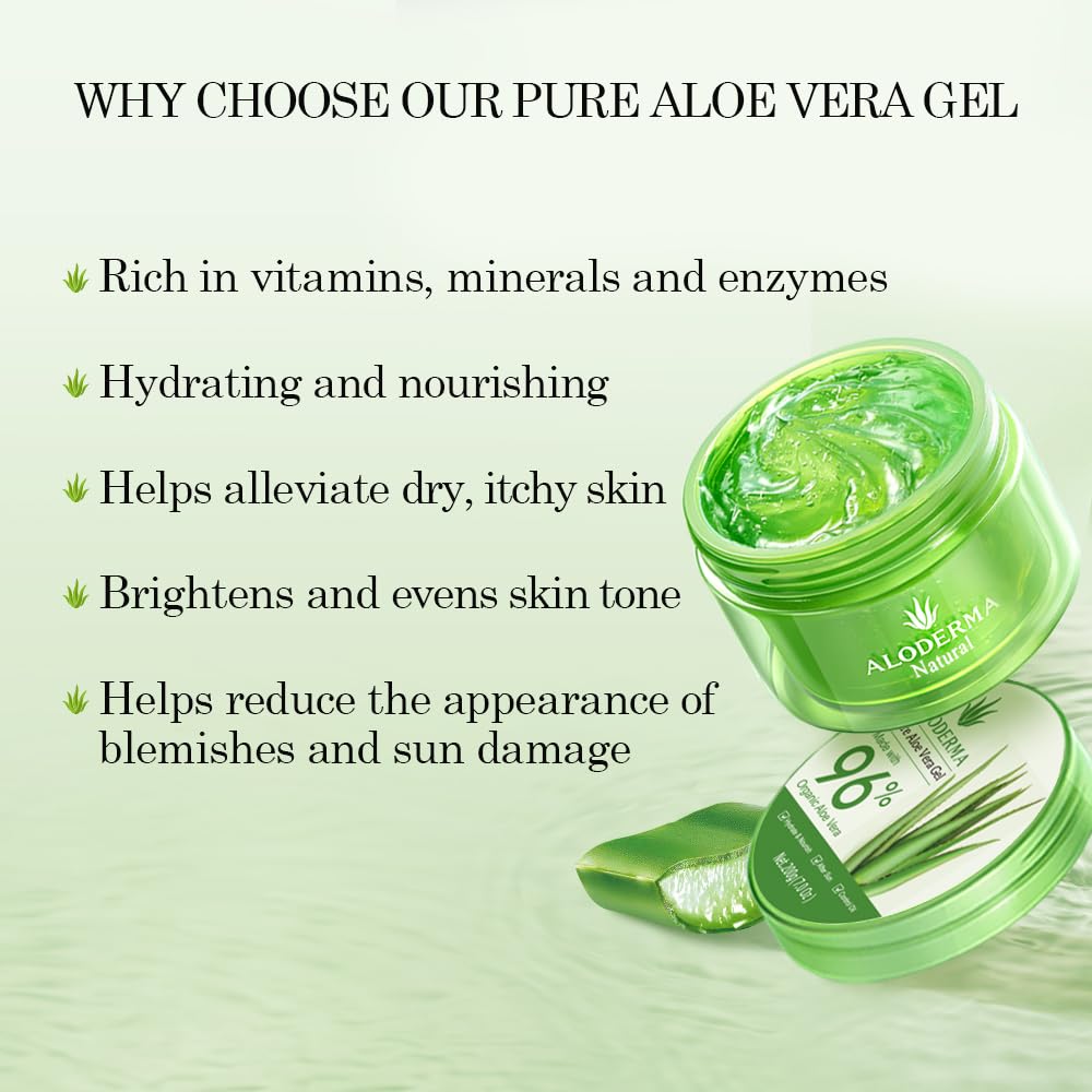 Aloderma Aloe Vera Gel Made within 12 Hours of Harvest with 96% Pure Organic Aloe Vera for Skin, Scalp, & Hair, Soothing Aloe Face Moisturizer, Multipurpose, Hydrating Aloe Gel, 7.05oz - Image 3