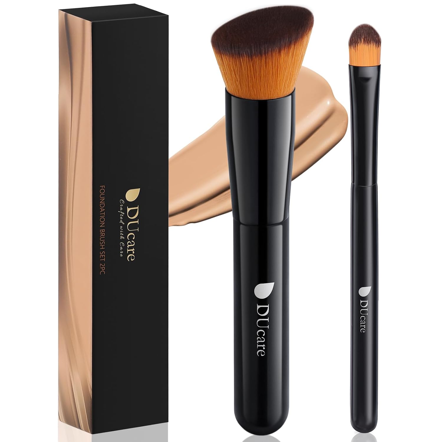 DUcare Foundation Brush and Concealer Brush 2Pcs Contour Bronzer Kabuki Brush for Face Synthetic Liquid Blending Mineral Powder Makeup Tools