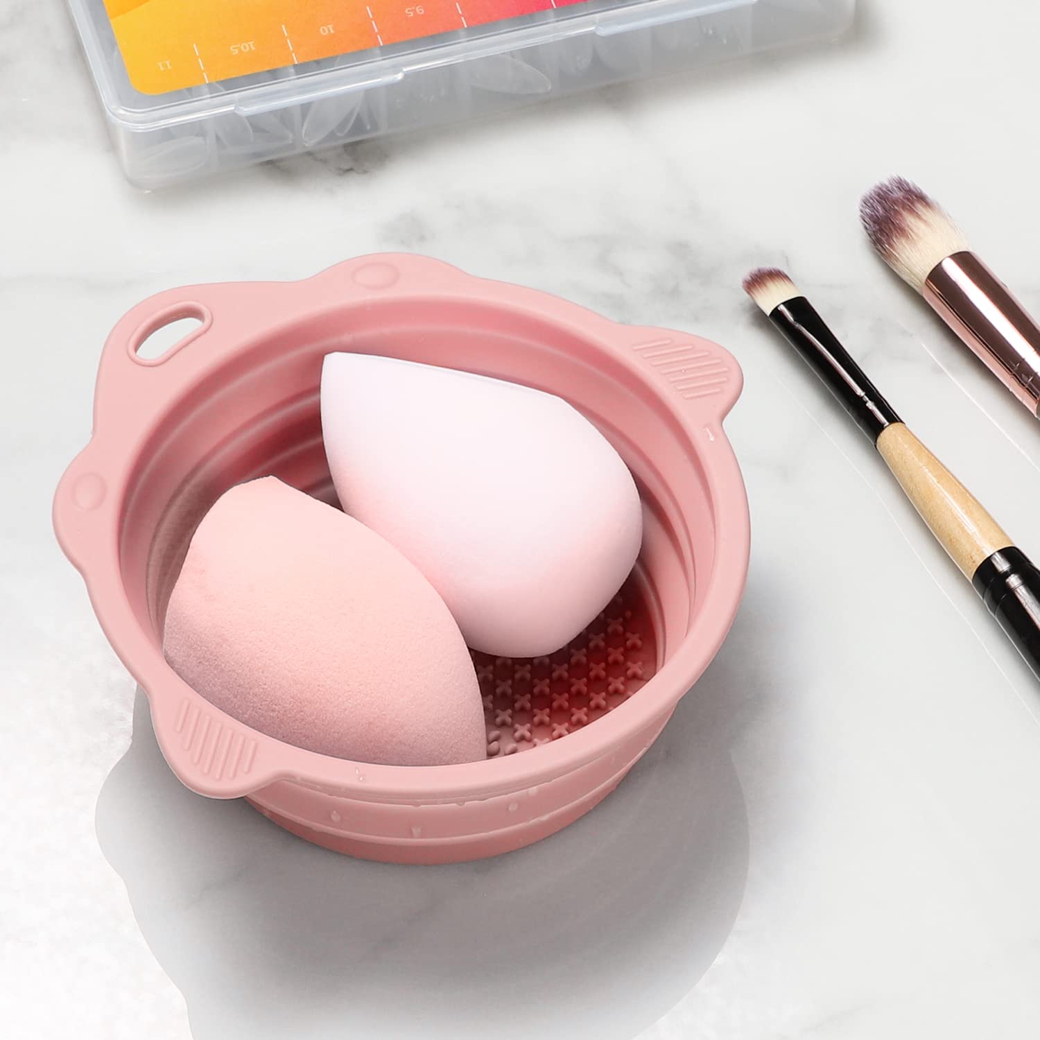 Foldable Silicone Makeup Brush Cleaner Bowl | Portable Cleaning Tool For Brushes, Powder Puffs, Sponges (Pink) - Image 5