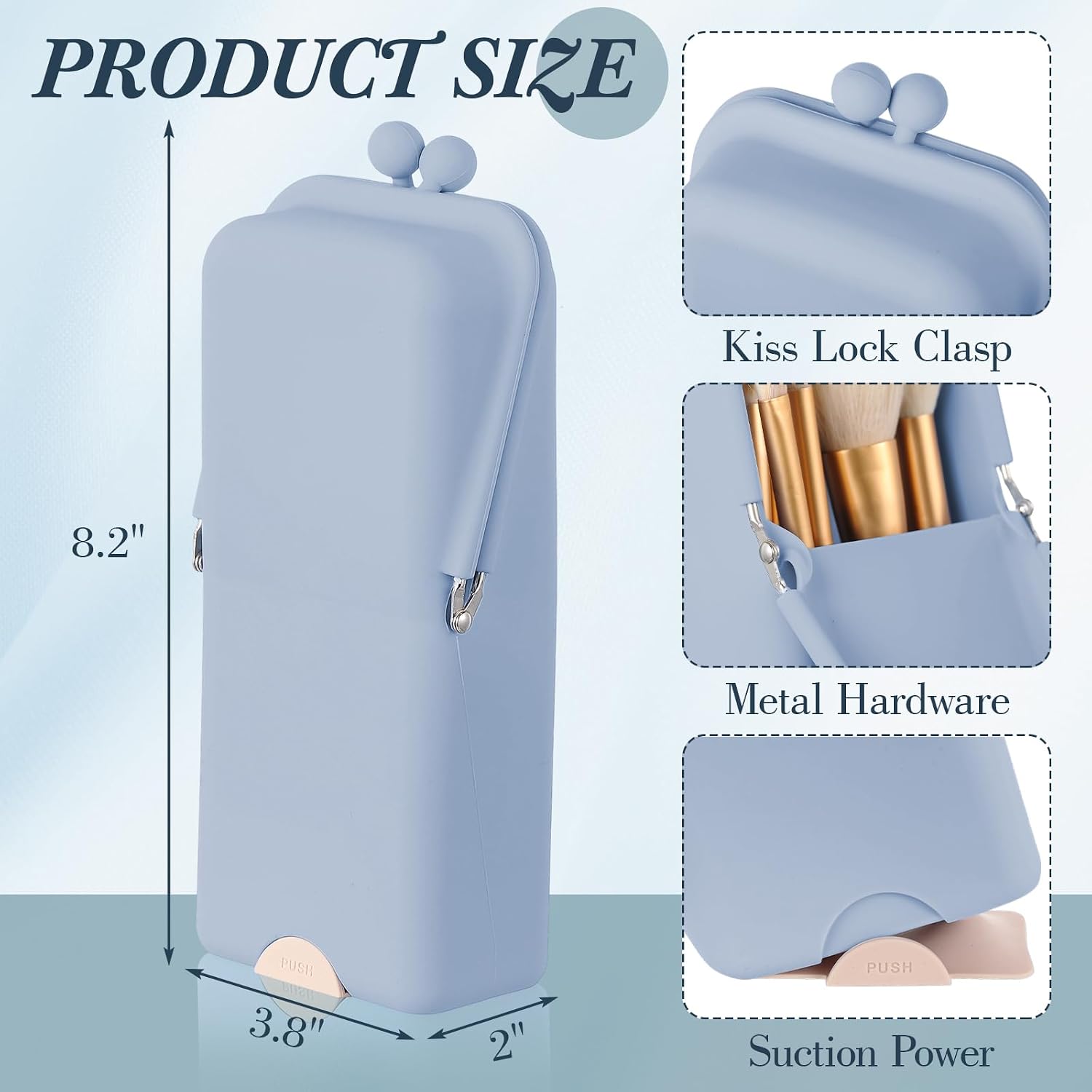 Kacctyen Makeup Brush Case Silicone Standing Makeup Brush Holder,Light Blue | Silicone Make up Travel Bag with Suction Portable Cosmetic Organizer Phone Stand Pouch for Travel Home Back to School Use - Image 2