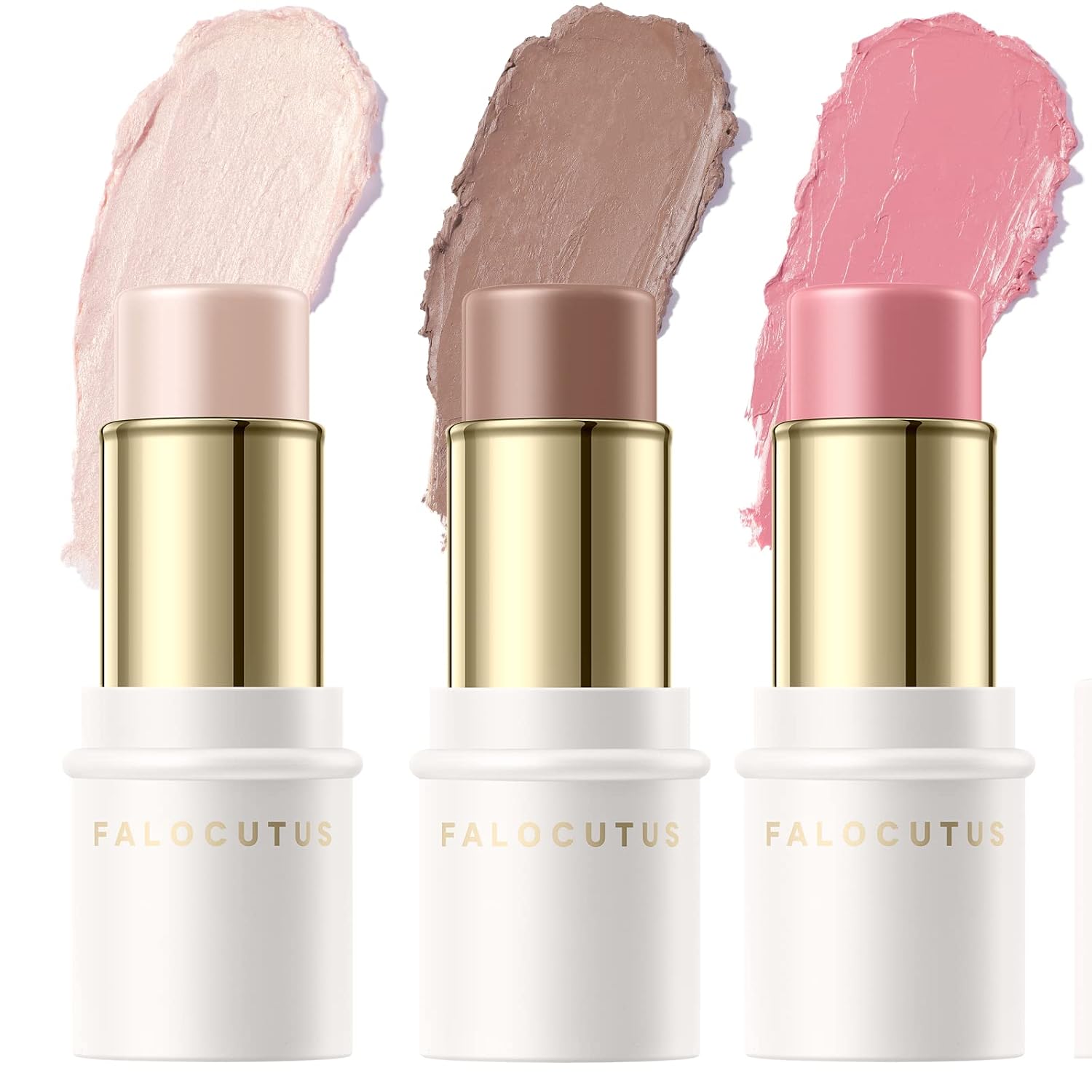 3 Pcs FAIR Contour Stick Set,Professional Makeup Kit for All Skin | FALOCUTUS Cream Blush & Highlighter Bronzer Pen,Long Lasting & Smooth Natural Face Contouring Illuminator