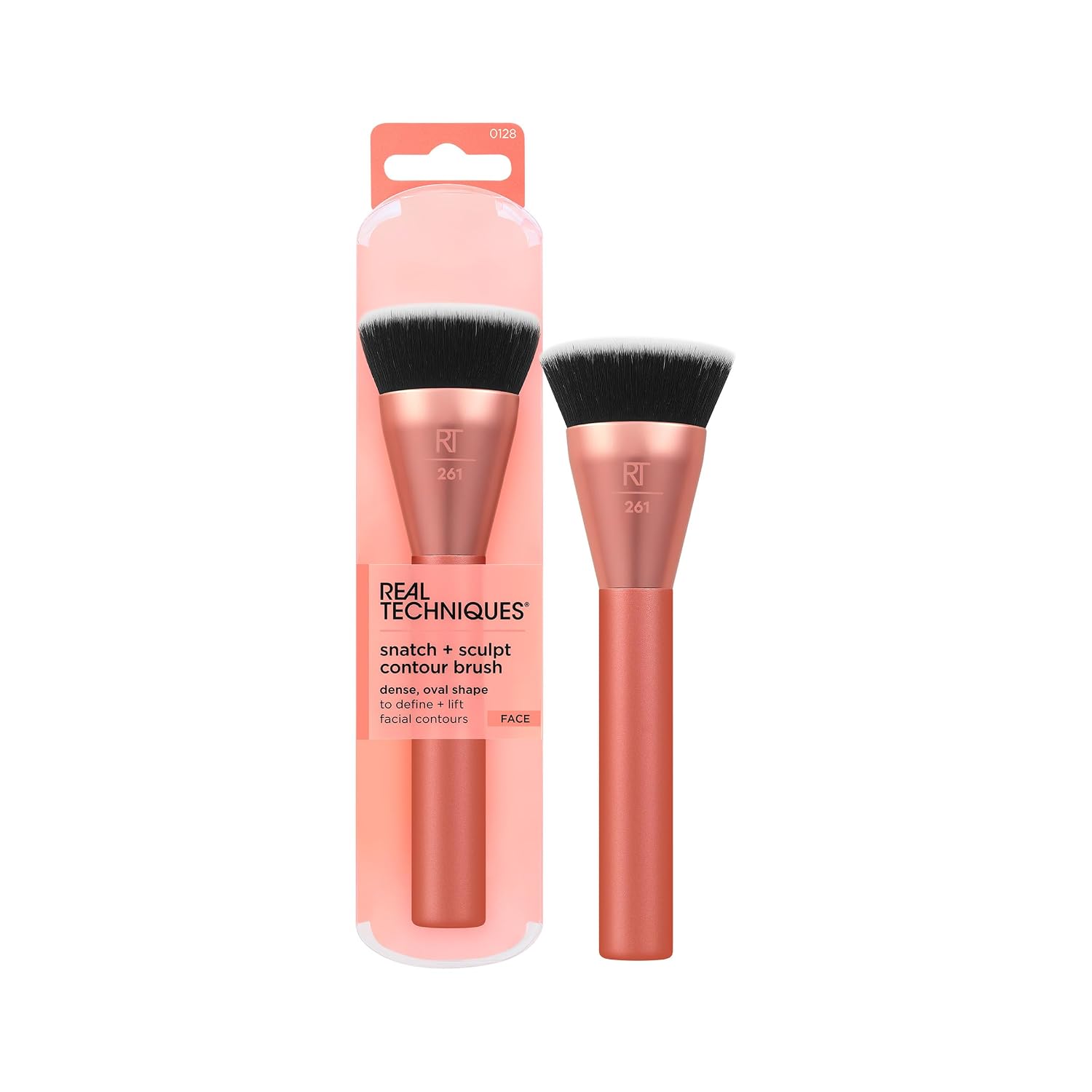 Real Techniques Snatch + Sculpt Contour Makeup Brush | Smooth, defined contour with a cream contour brush for liquid and powder with a flat top and oval head, blending brush
