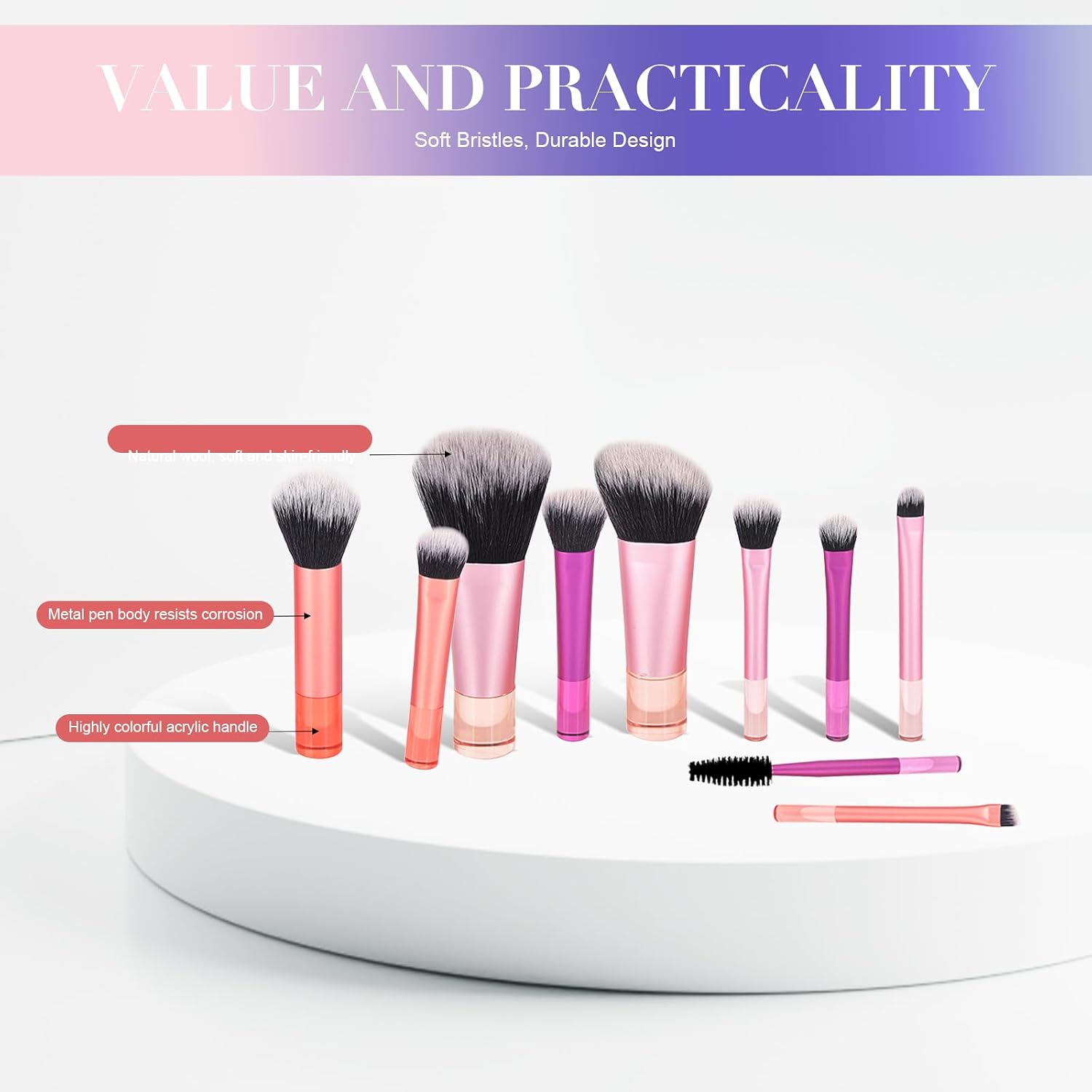Portable 10Pcs Mini Travel Makeup Brush Set with Pouch, Full Face Soft Synthetic Bristles for Foundation Eyeshadow Blush Contour, Compact Cosmetic Brushes Essentials for Women Girls On The Go - Image 4