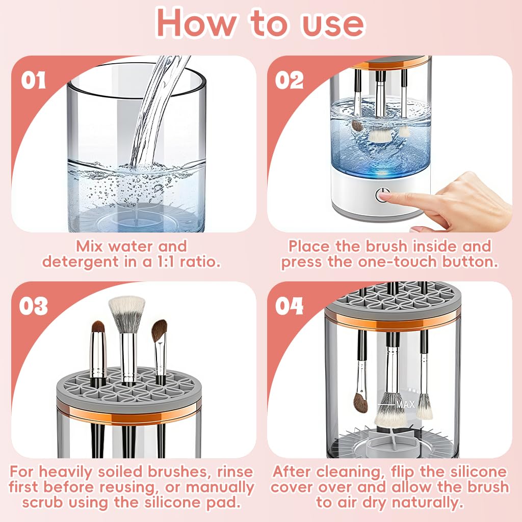 3 In 1 Electric Makeup Brush Cleaner Machine,Automatic Makeup Brush Cleaner Electric,Cleaning Tool,Cosmetic Brushes Cleaners,For Deep Cleaning (White) - Image 9