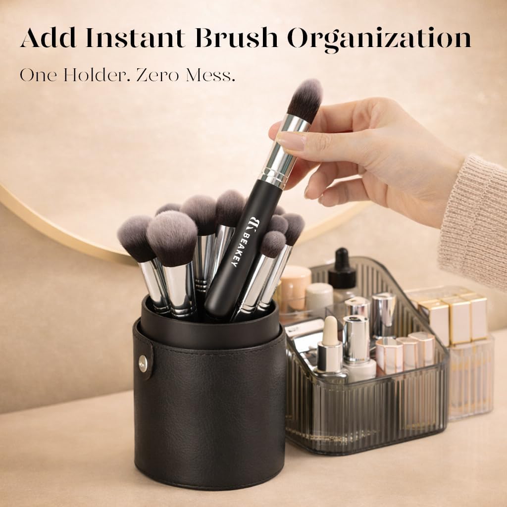 BEAKEY Makeup Brush Set,13 Pcs with Case,10 Brushes and 2 Sponges | Soft synthetic bristles,foundation brush for liquid makeup,eye shadow brushes set,blush brush cream,travel makeup brush set - Image 2