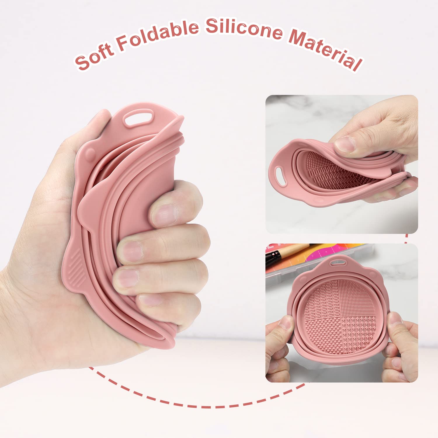 Foldable Silicone Makeup Brush Cleaner Bowl | Portable Cleaning Tool For Brushes, Powder Puffs, Sponges (Pink) - Image 7