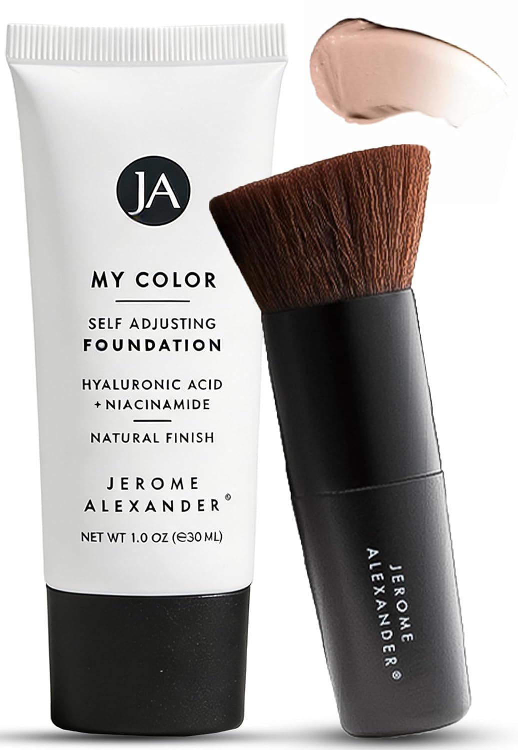 Jerome Alexander My Color Self-Adjusting Foundation 2pc Set - Medium | Color-changing cream formula, hydrating and lightweight, skincare-infused ingredients, includes Kabuki brush, 1 oz