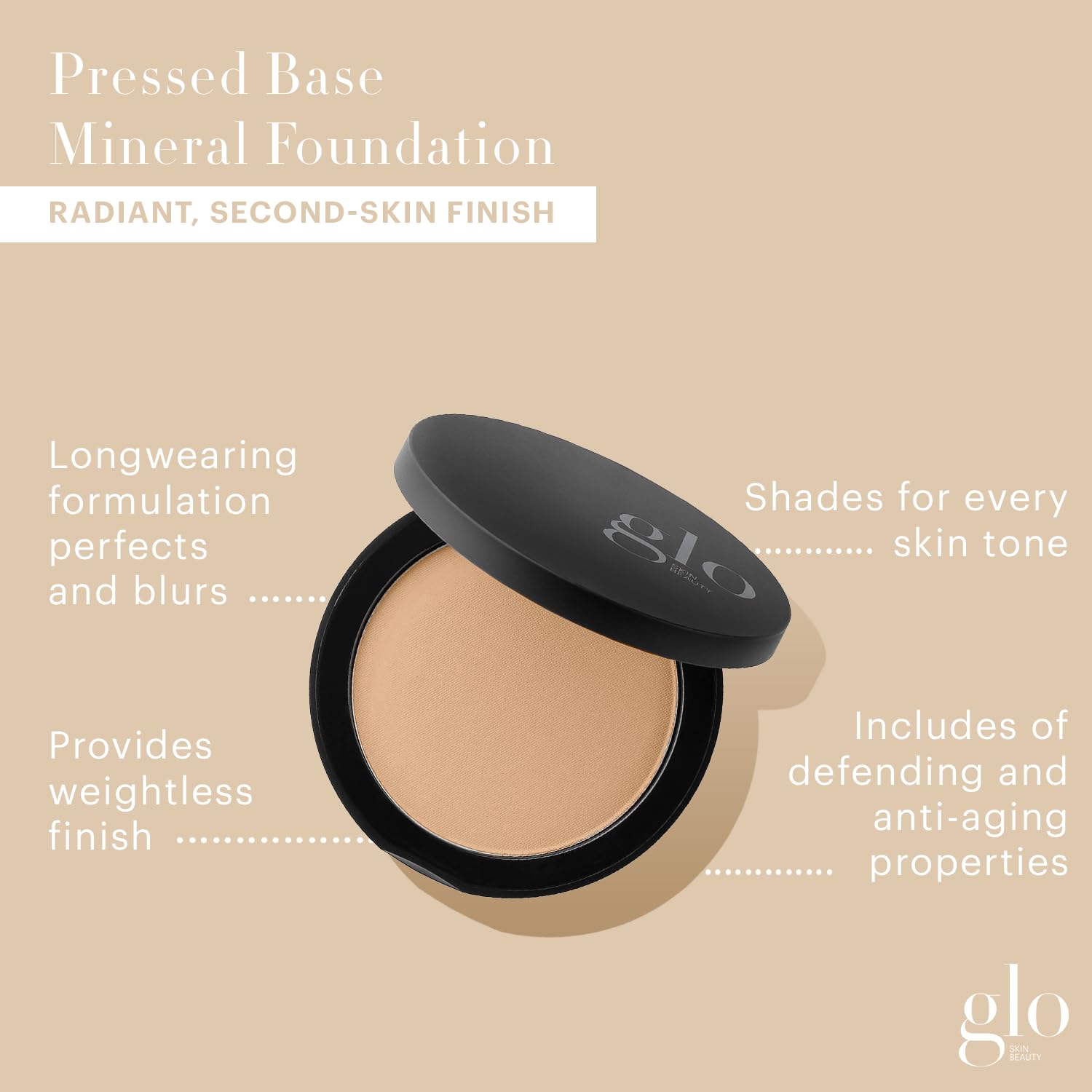 Glo Skin Beauty Pressed Base Powder Foundation, Honey Medium 0.92 oz | Full coverage pressed powder compact, buildable sheer to full, semi-matte finish, long wear, oily skin, medium tone - Image 2