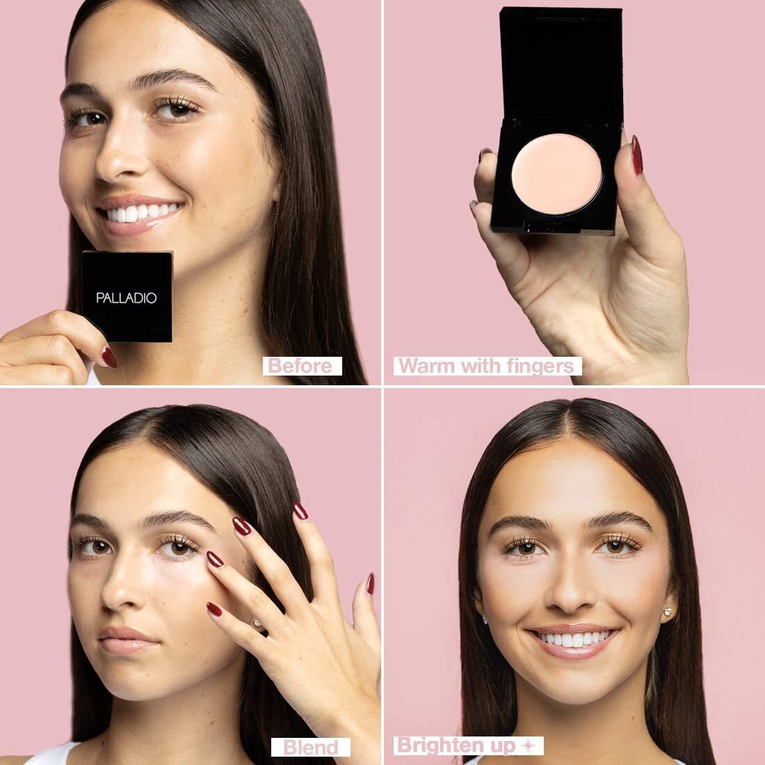 Palladio Under Eye Brightener, Conceal, Brightens, Reduces Appearance of Dark Circles, With Caffeine Peptides & Vitamin E, Tired Skin Color Correcting Brightener & Primer, Light to Medium (Soft Pink) - Image 3