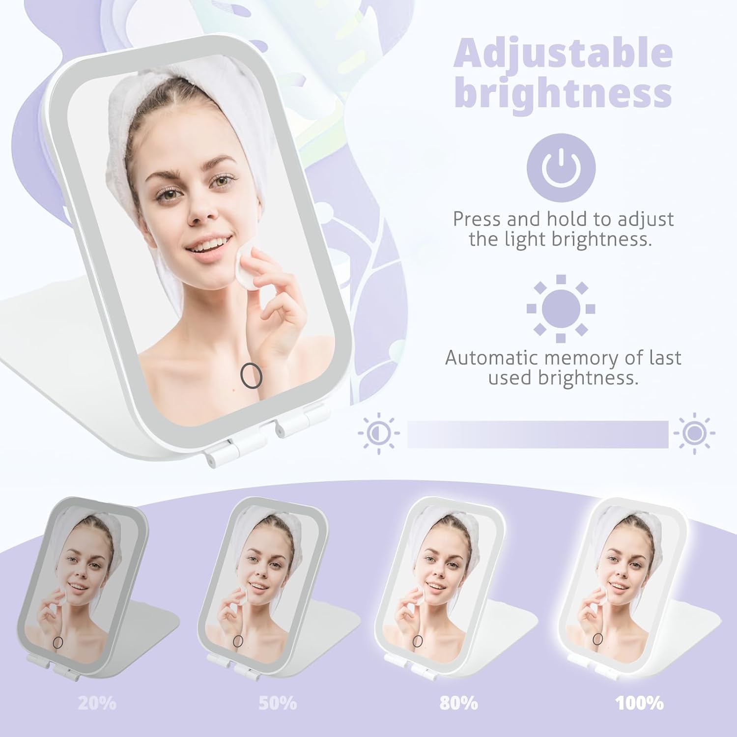 Travel Makeup Mirror, Portable Rechargeable Mirror with Lights | USB-Rechargeable, 3 Color LED Lighting, Adjustable Brightness, 7.9x5.4 inch, 1200mAh Battery, Gift for Women and Girls, White - Image 3
