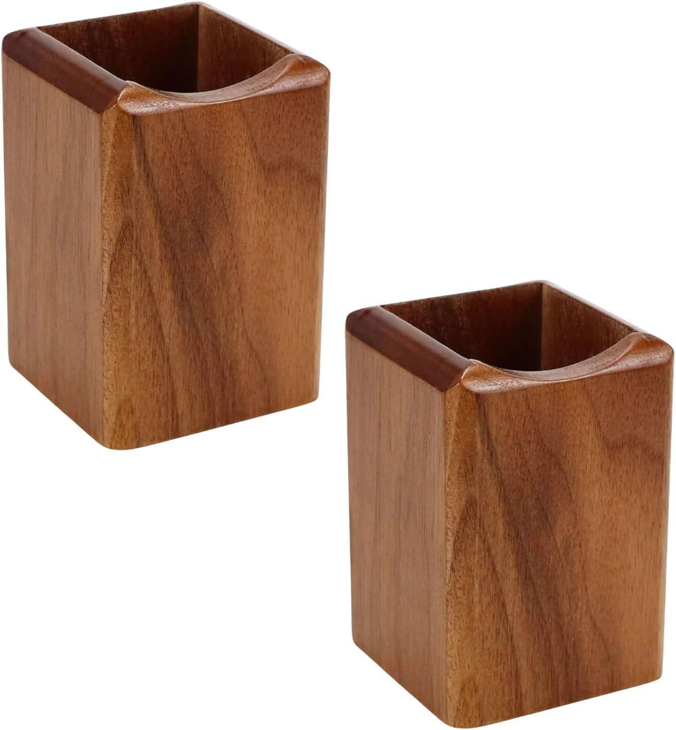 Wooden Pen Holder for Desk, 2 Pack Natural Wood Pencil Cup Holder – Office Desk Accessories Organizer, Makeup Brush Holder, Kids Crayon Marker Caddy, Eco-Friendly (2 Pack Walnut Color) - Image 5
