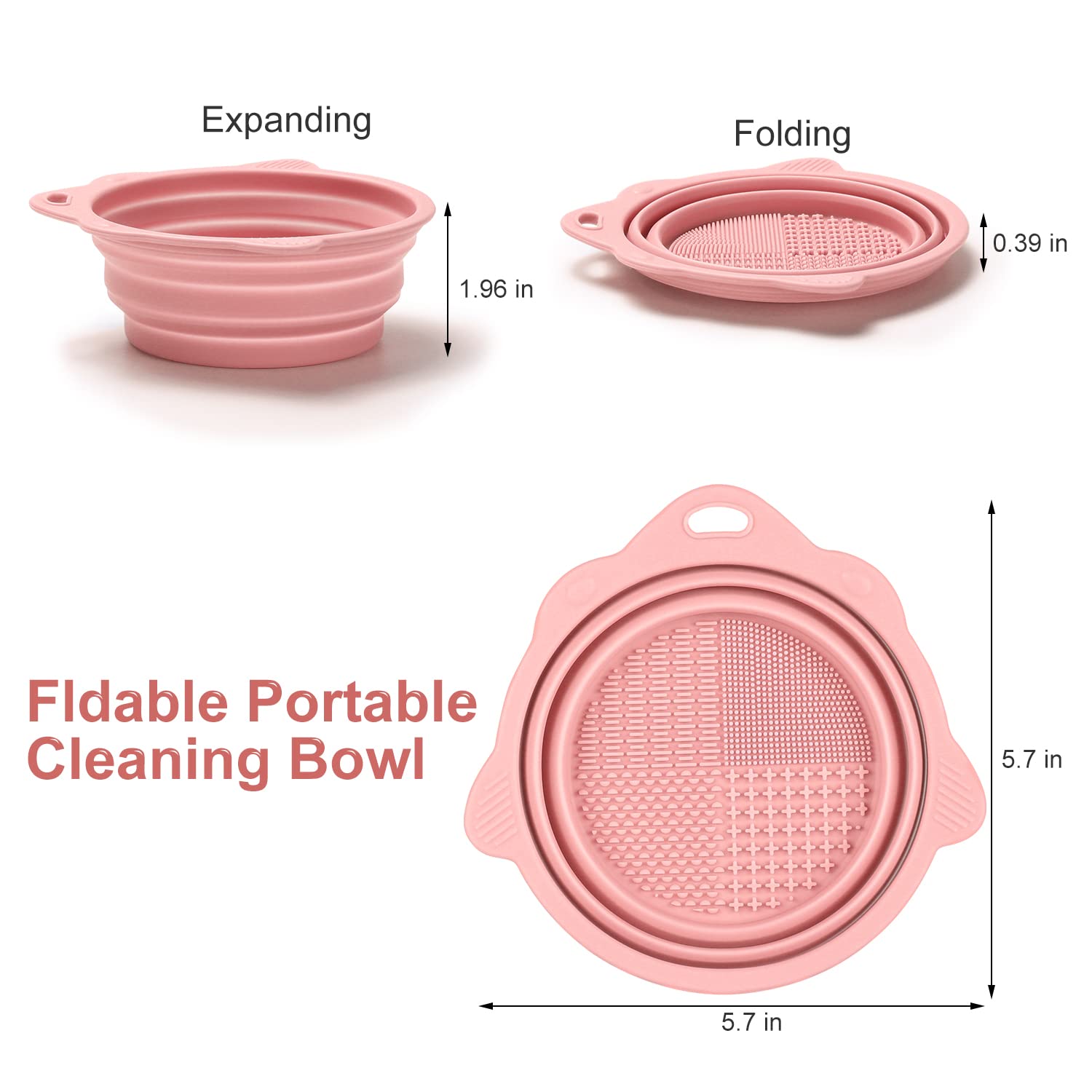 Foldable Silicone Makeup Brush Cleaner Bowl | Portable Cleaning Tool For Brushes, Powder Puffs, Sponges (Pink) - Image 4