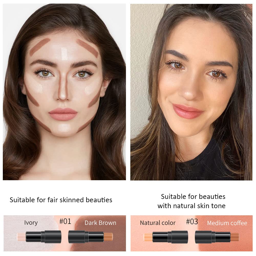 4 Colors Face Highlight and Contour Cream Sticks Kit,Primer Corrector,1#,3# | Primer Face Highlighter, Contouring for Beginners, Highlight and Contour Kit, Cream Concealer Makeup Blur Stick - Image 3