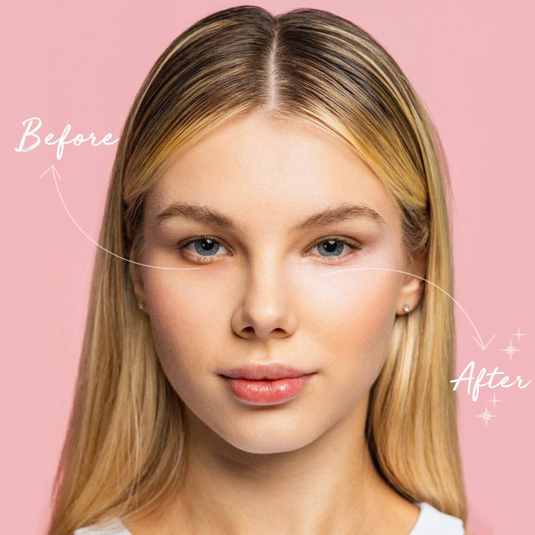 Palladio Under Eye Brightener, Conceal, Brightens, Reduces Appearance of Dark Circles, With Caffeine Peptides & Vitamin E, Tired Skin Color Correcting Brightener & Primer, Light to Medium (Soft Pink) - Image 2