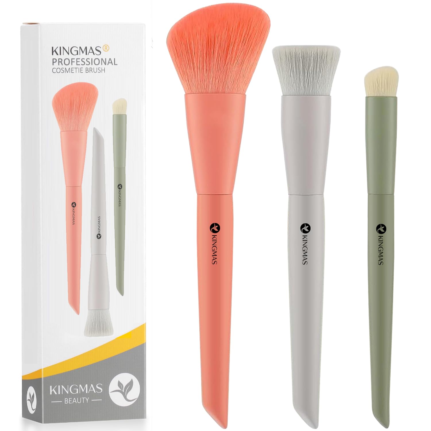 3Pcs Foundation Brush Contour Concealer Brush Set, Under Eye & Blusher Brush Face Kabuki Makeup Brushes