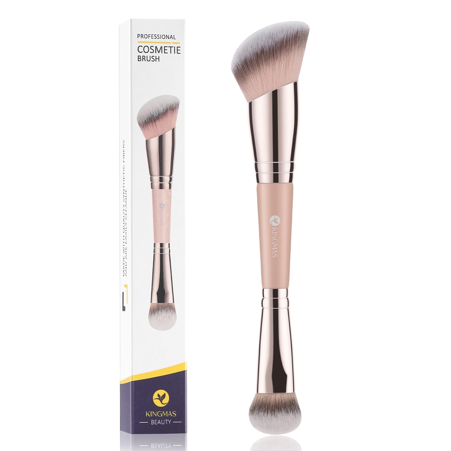 Foundation Brush, Dual-Ended Angled Concealer Makeup Brush | for Foundation and Contour Blending Liquid Powder, Concealer Cream Cosmetics Blush, Cruelty-Free Vegan (Pink)