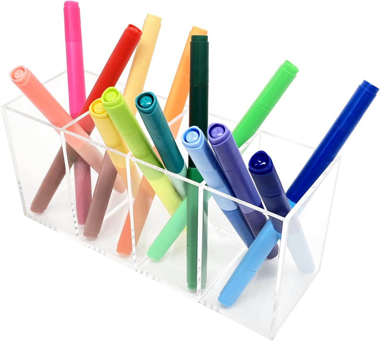 HSYMQ Acrylic Pen Holder 4 Compartments Clear Pencil Holder Organizer Makeup Brush Holder - Image 4