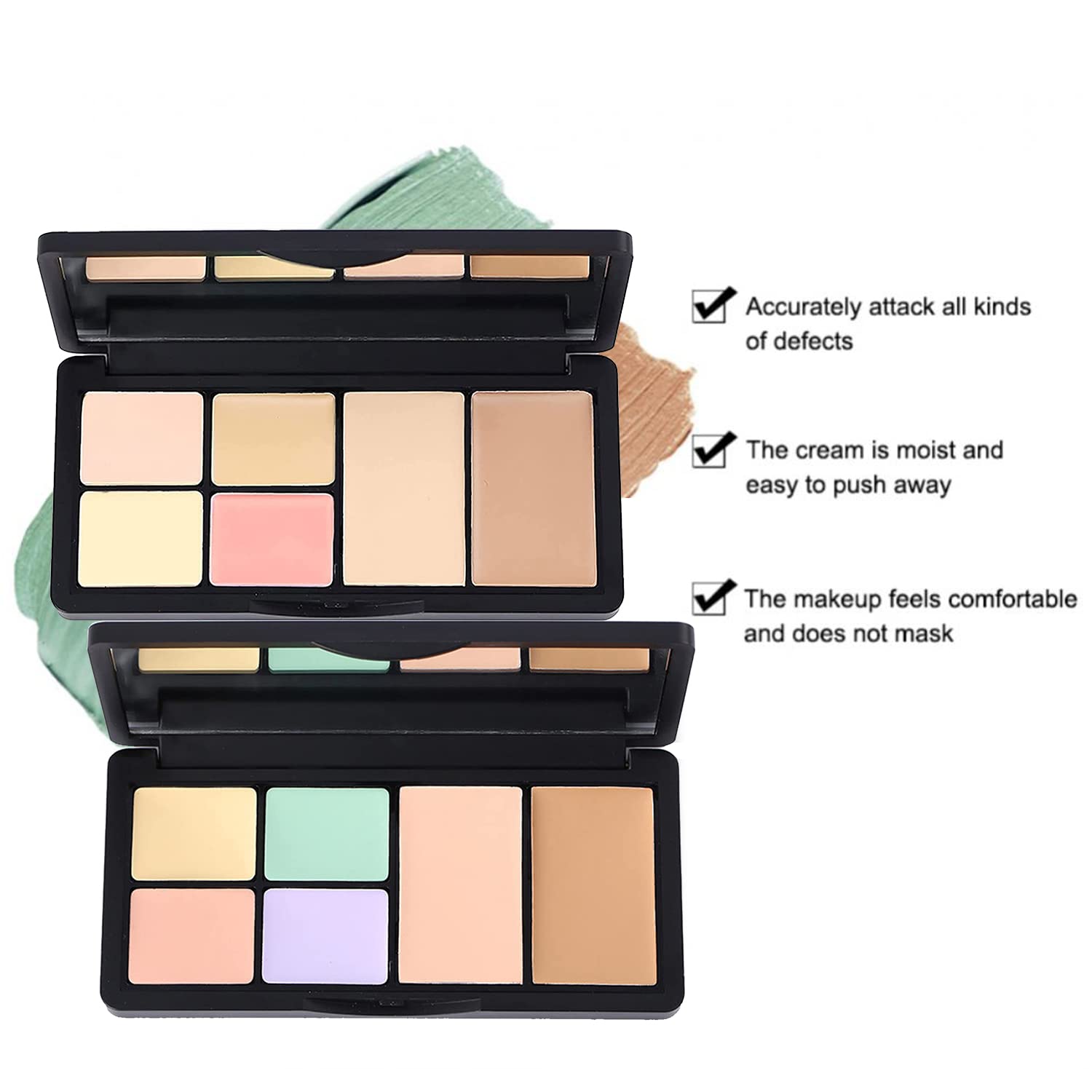 6 Colors Correcting Concealer Palette, Makeup Cream Contour Palette with Brush, Contouring Foundation Highlighting Concealer Palette for Conceals Dark Circles, Redness, Acne, Blemish(A) - Image 3