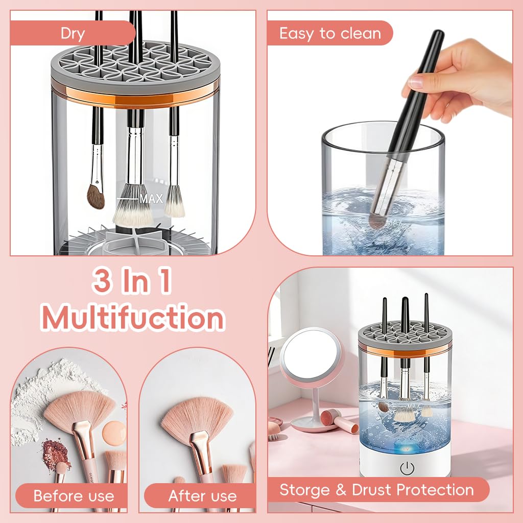 3 In 1 Electric Makeup Brush Cleaner Machine,Automatic Makeup Brush Cleaner Electric,Cleaning Tool,Cosmetic Brushes Cleaners,For Deep Cleaning (White) - Image 6
