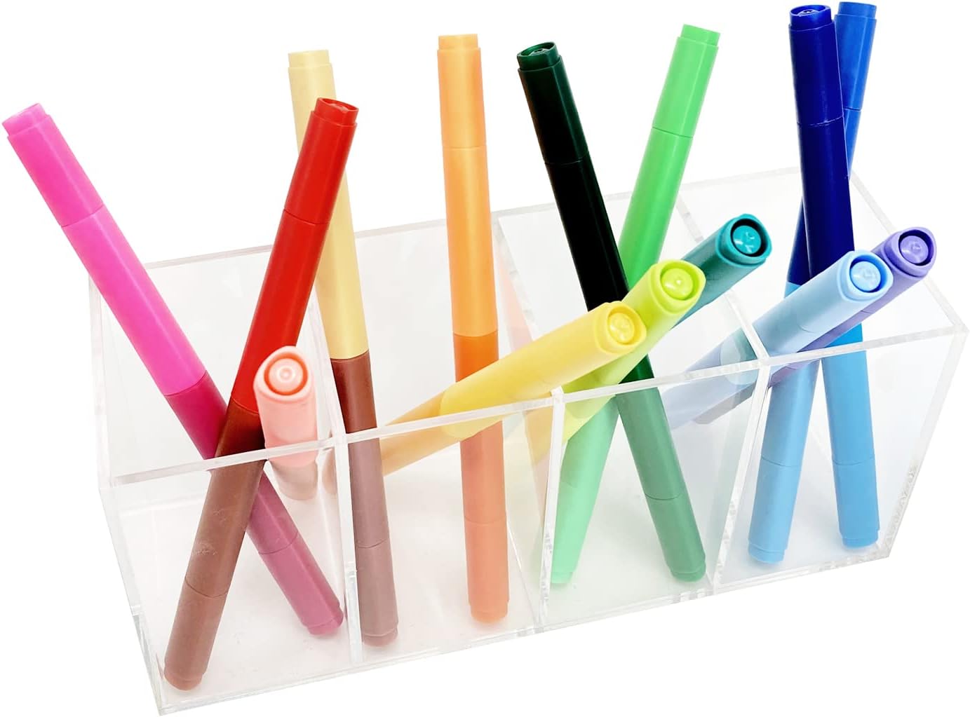 HSYMQ Acrylic Pen Holder 4 Compartments Clear Pencil Holder Organizer Makeup Brush Holder - Image 5