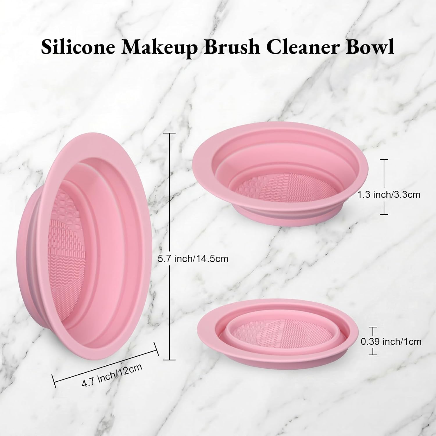 2Pcs Foldable Silicone Makeup Brush Cleaner Bowl - Portable Cosmetic Brush Cleaning Tool for Makeup Brushes, Powder Puffs, and Sponges, Deep Clean Brush Washer for Travel and Home Use (Pink,Blue) - Image 4