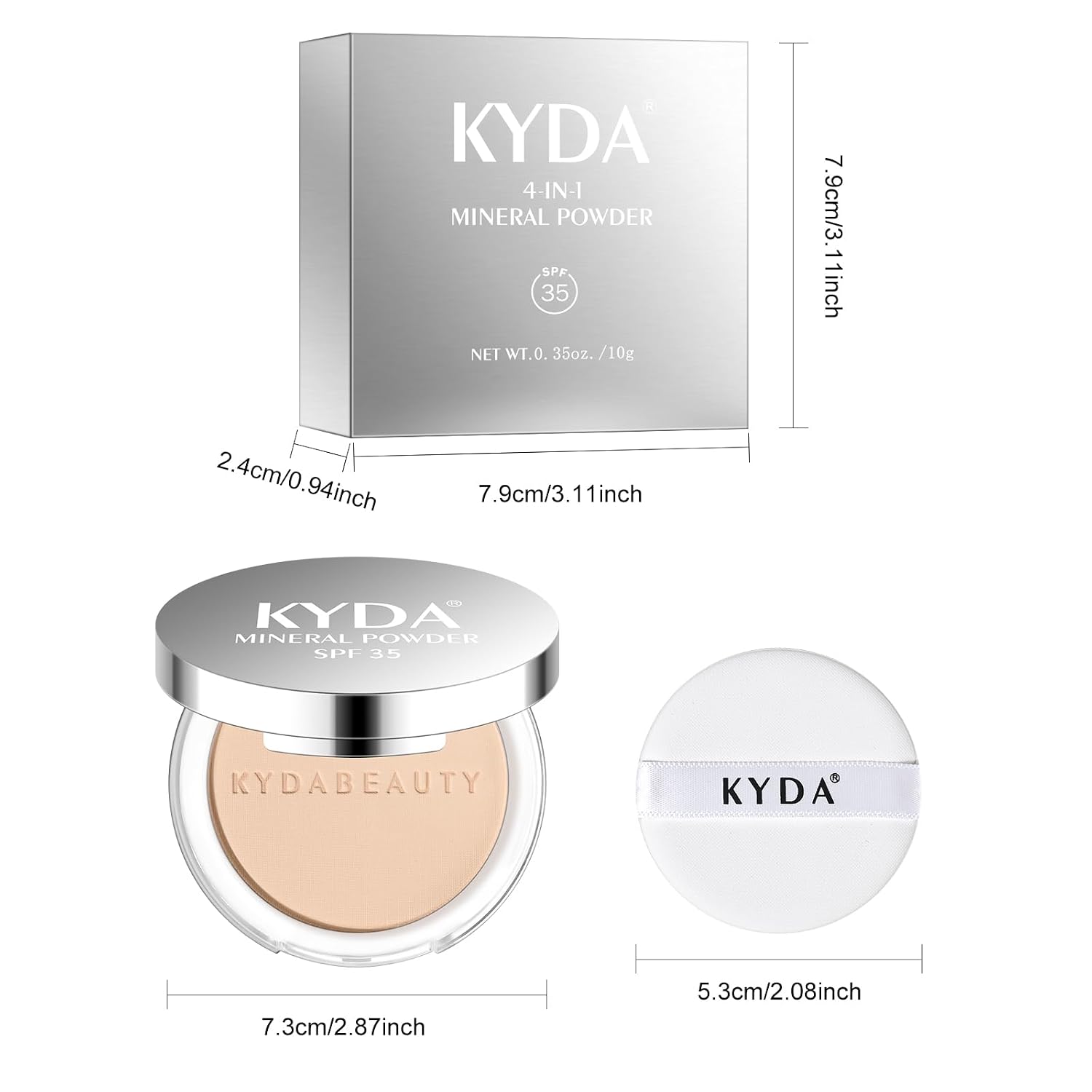 KYDA Mineral Powder, SPF 35, 4-in-1 Mineral Pressed Powder Foundation with Concealer and Setting, Matte Weightless Pressed Foundation, Light to Medium Coverage, #PORCELAIN - Image 11