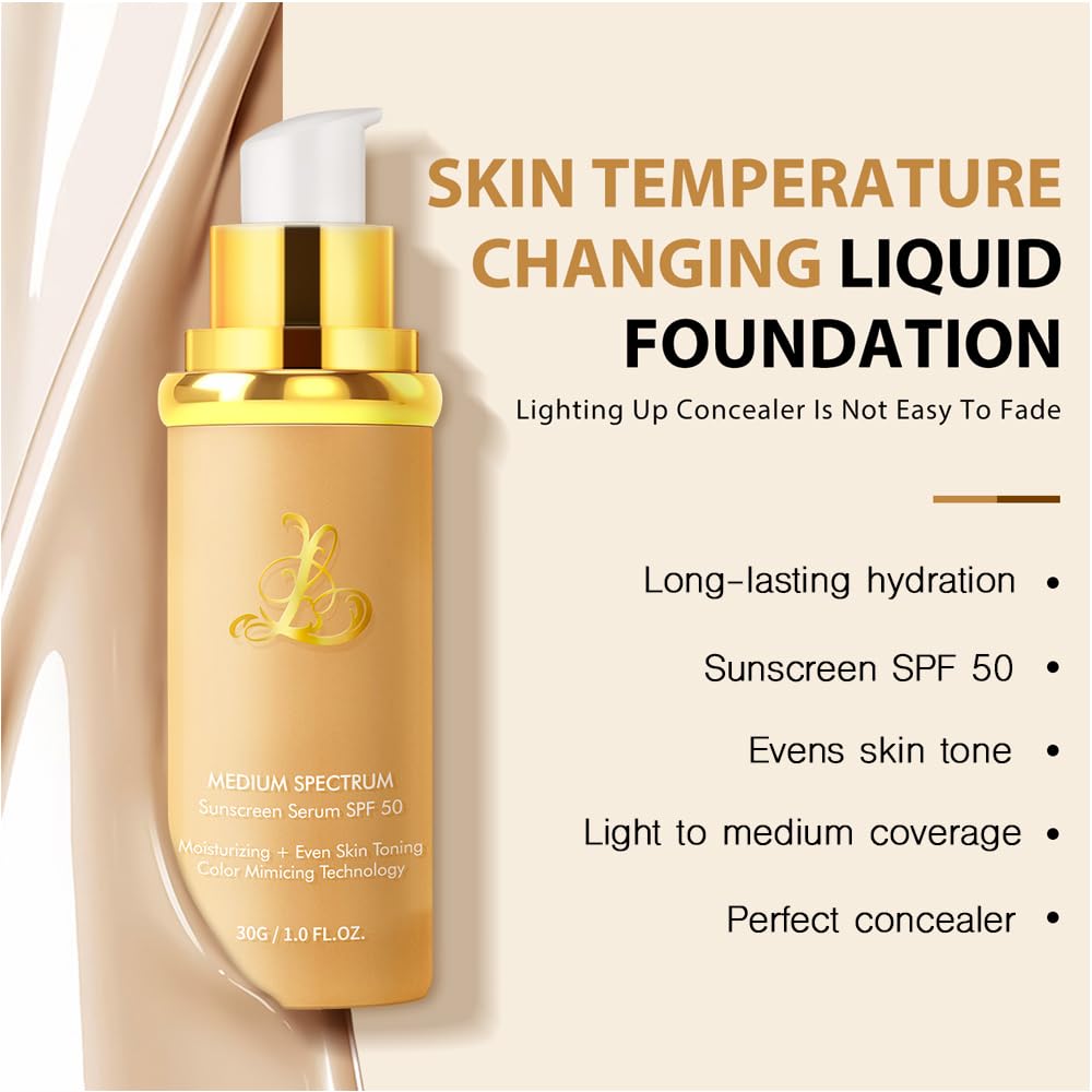 Foundation 4 in 1 - Color Changing Foundation, Medium Spectrum with SPF 50, Hypoallergenic Hydrating Liquid Concealer, Long-lasting & Waterproof Natural Finish - 1.0 fl oz - Image 2