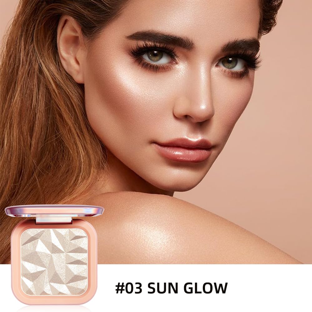 ELESSY Highlighter Makeup Palette,Face Glitter illuminator Palette,Natural Sparkling Finish Highlighter Powder,High Glossy Shimmer Smooth Baked Powder,Lasting Shining Highlighter Palette -SUN GLOW - Image 2