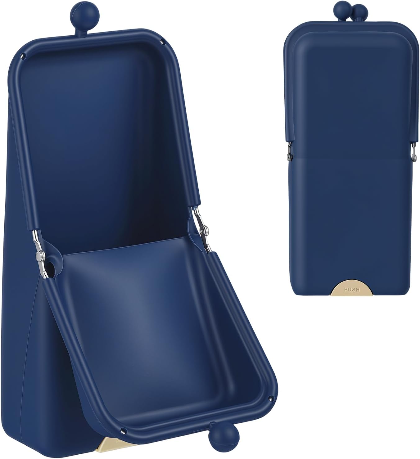 Kacctyen Makeup Brush Case Silicone Standing Makeup Brush Holder,Navy | Silicone Make up Travel Bag with Suction Portable Cosmetic Organizer Phone Stand Pouch for Travel Home Back to School Use