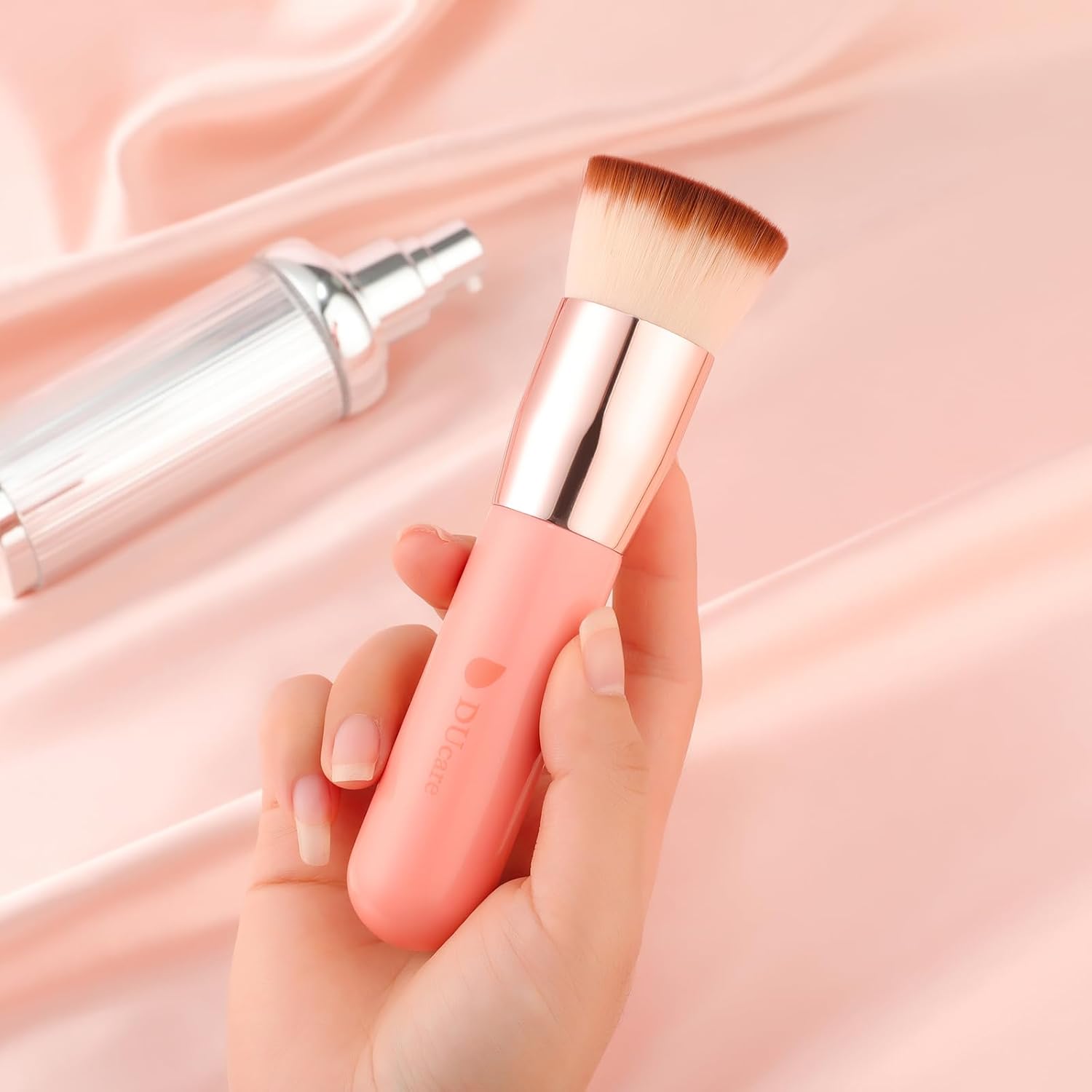 DUcare Foundation Brush for Liquid Makeup,Flat Top Kabuki Foundation Brushes - Premium Makeup Brush for Liquid, Cream, Powder,Buffing, Blending,Pink - Image 9