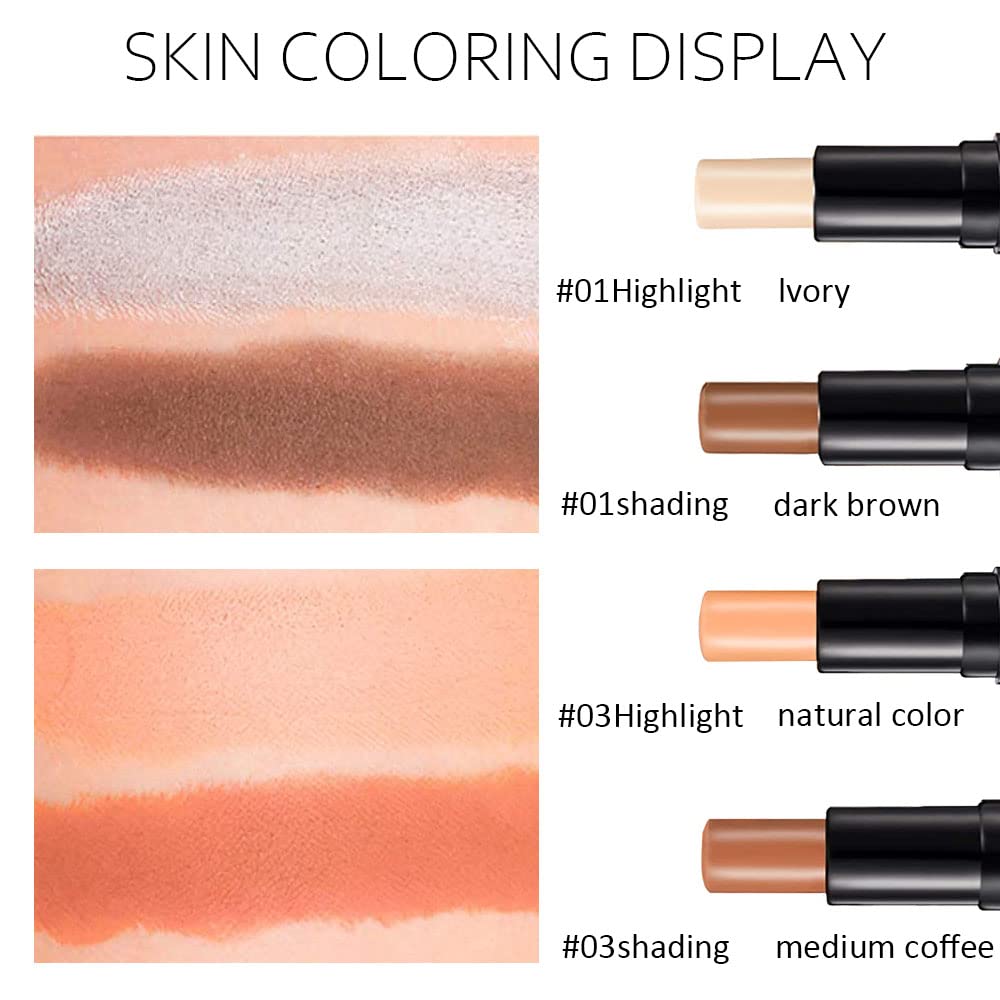 4 Colors Face Highlight and Contour Cream Sticks Kit,Primer Corrector,1#,3# | Primer Face Highlighter, Contouring for Beginners, Highlight and Contour Kit, Cream Concealer Makeup Blur Stick - Image 4