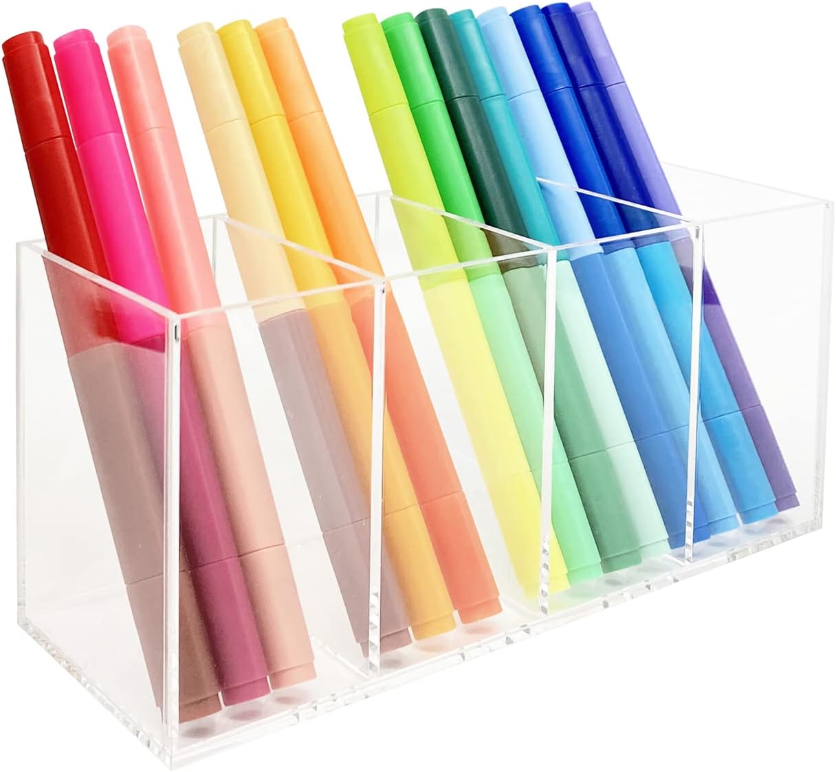 HSYMQ Acrylic Pen Holder 4 Compartments Clear Pencil Holder Organizer Makeup Brush Holder - Image 3